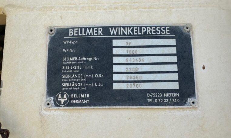 Bellmer Winkelpresse 3F 2.2M Belt Filter Press Trailer For Sale